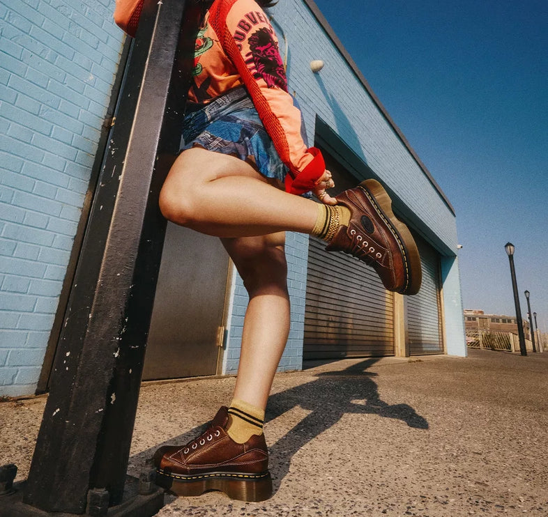 Dr. Martens Women's Buzz 5 Eye Grizzly Leather Shoes Dark Brown