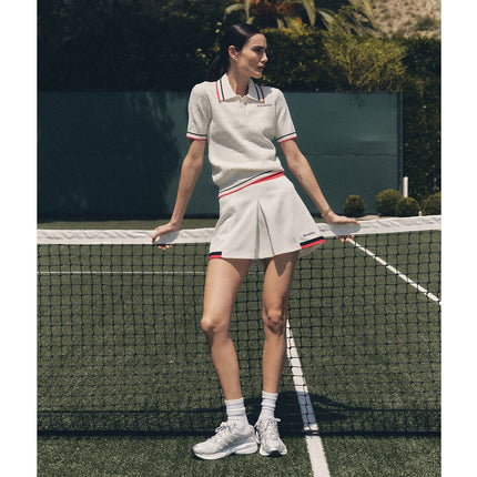 Sporty & Rich Women's Serif Logo Mila Skirt White/Navy/Fire Red