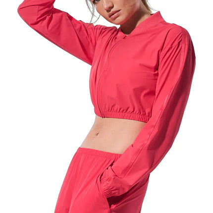 alo Women's Cropped Breezy Full-Zip Cover Up Candy Red