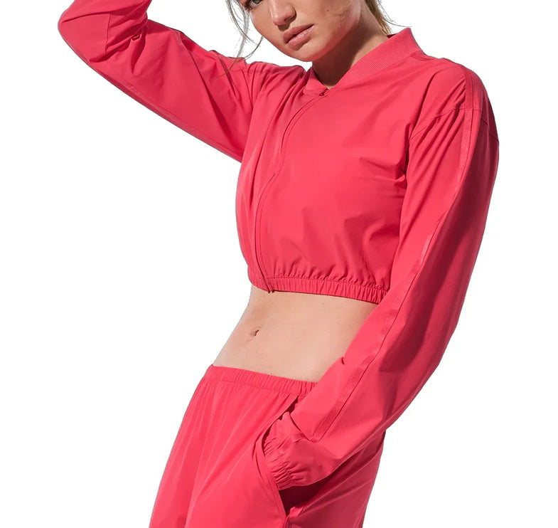 alo Women's Cropped Breezy Full-Zip Cover Up Candy Red