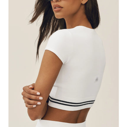 alo Women's Cotton Cashmere My Serve Short Sleeve White/Black