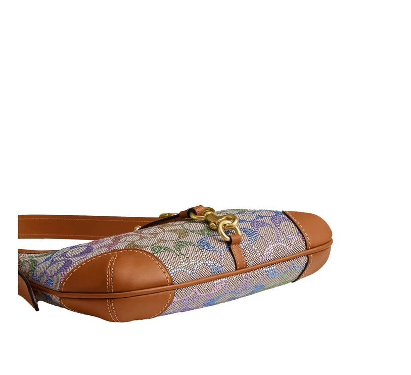 Coach Women's Hamptons Hobo Bag In Crystal Signature Jacquard Brass/Rainbow Multi