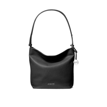 Michael Kors Women's Roey Medium Pebbled Leather Bucket Messenger Bag Black/Silver