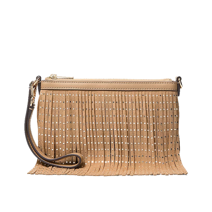 Michael Kors Women's Studded Fringed Microsuede Wristlet Camel