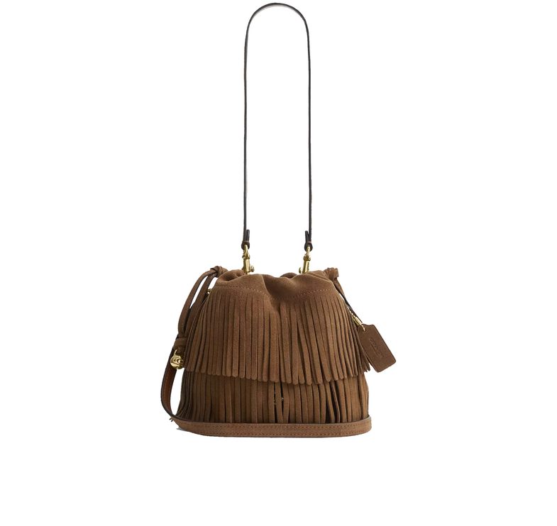 Coach Women's Faye Mini Drawstring Bag With Fringe Suede/Gold/Cedar