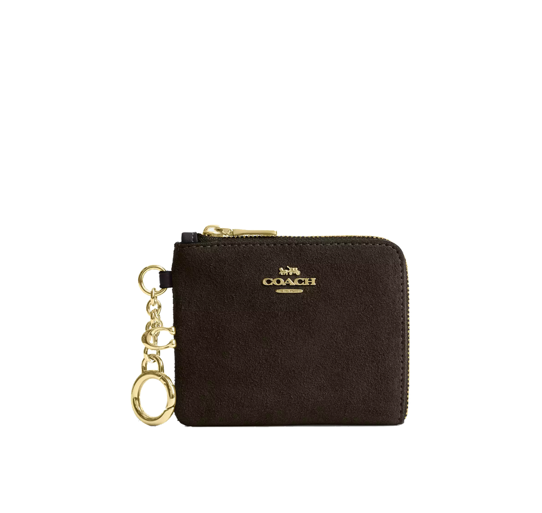Coach Women's Small Corner Zip Wallet Suede/Gold/Ebony