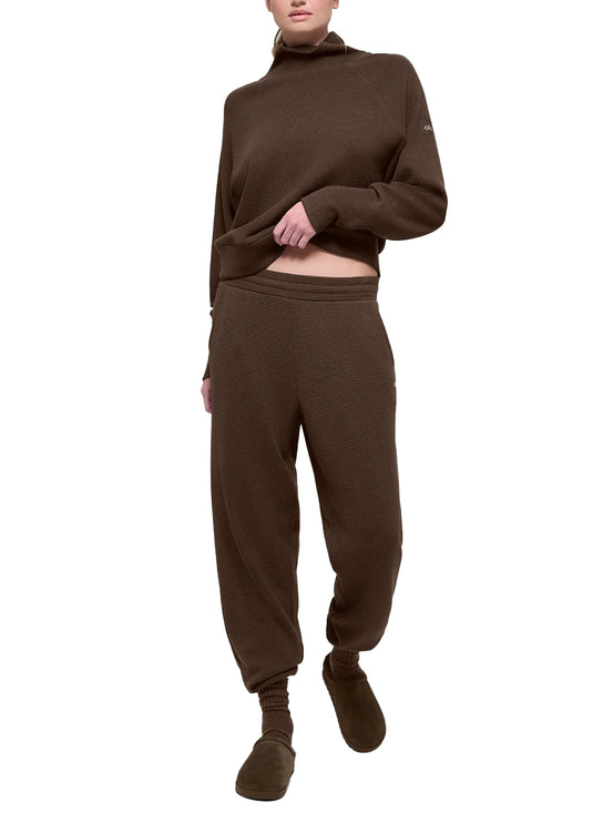 alo Women's Waffle Weekend Escape Mock Neck Long Sleeve Espresso