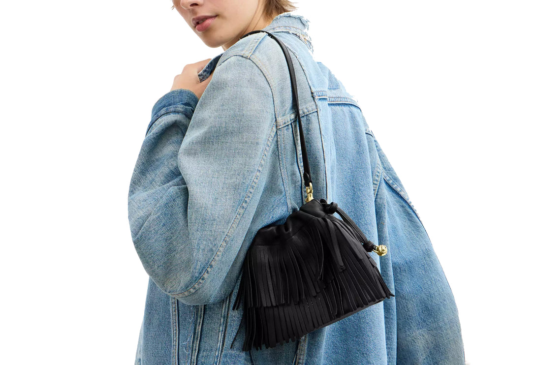 Coach Women's Faye Mini Drawstring Bag With Fringe Gold/Black