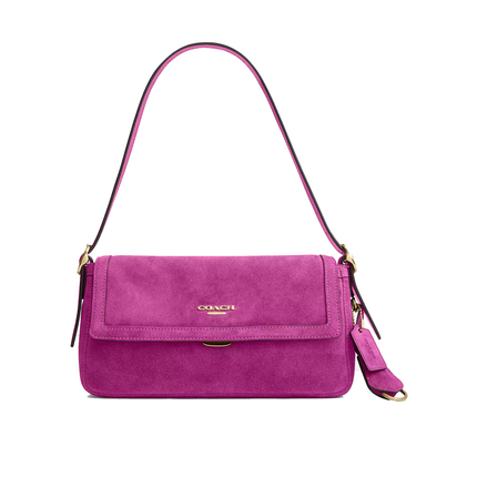 Coach Women's Etta Small Flap Shoulder Bag Suede/Gold/Magenta