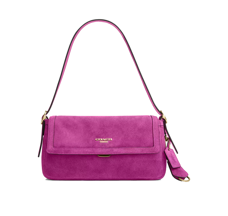 Coach Women's Etta Small Flap Shoulder Bag Suede/Gold/Magenta