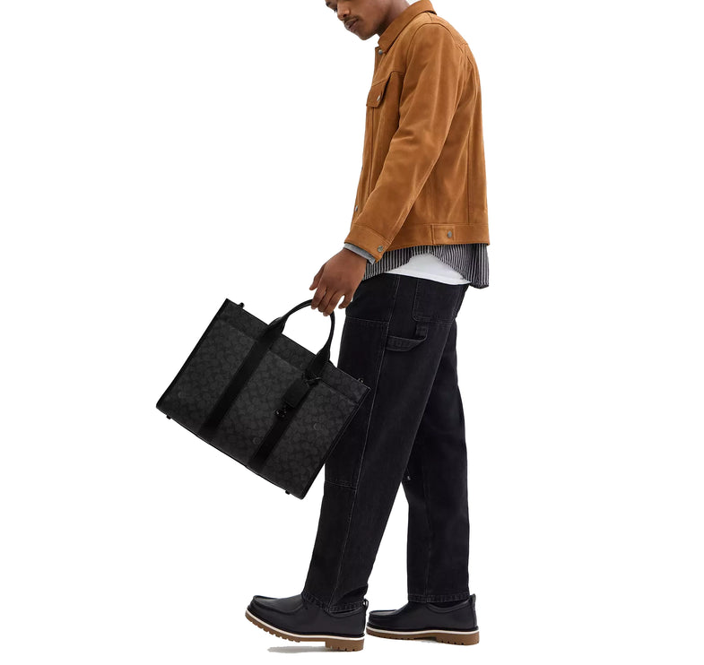 Coach Unisex Wesley Tote In Signature Canvas Charcoal