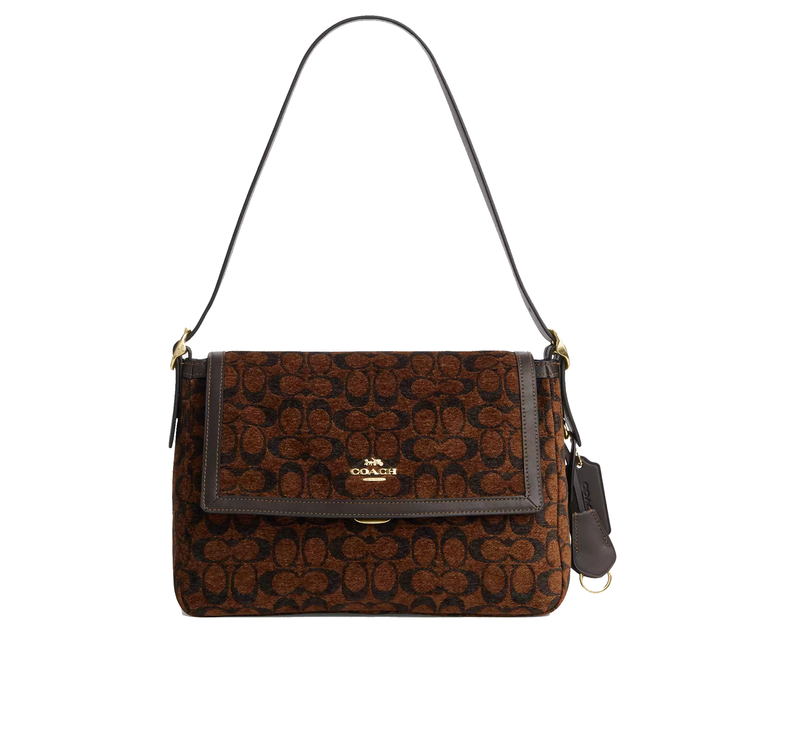 Coach Women's Etta Flap Bag In Signature Chenille Gold/Truffle