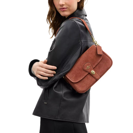 Coach Women's Hadley Shoulder Bag Suede/Gold/Clay