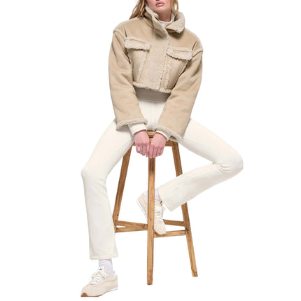 alo Women's Faux Shearling Snowfall Cropped Jacket Woodland Tan