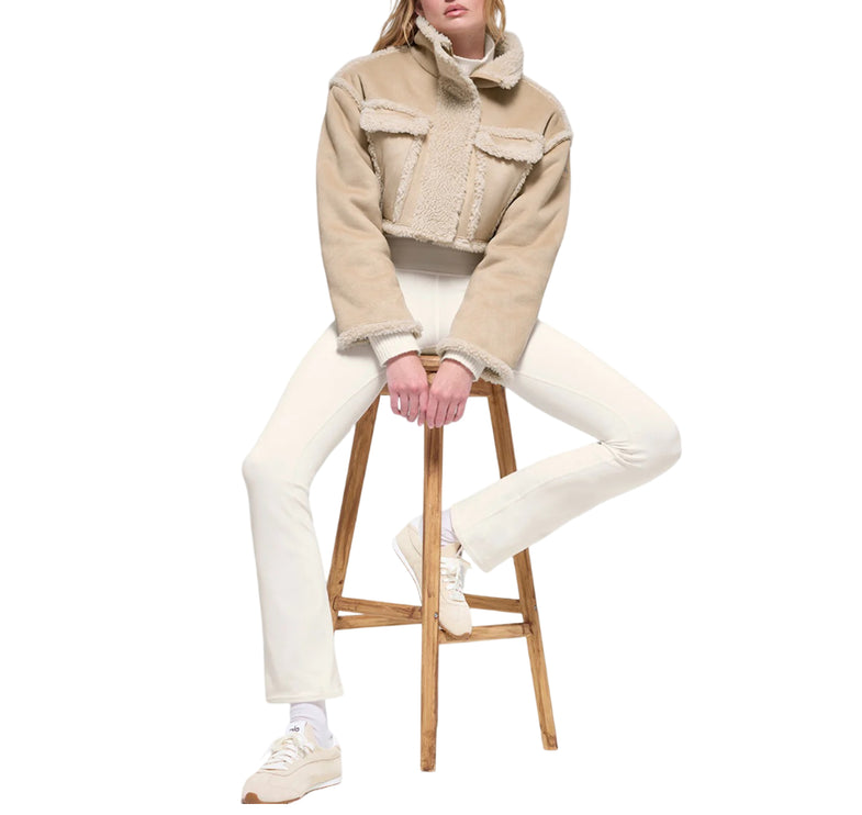 alo Women's Faux Shearling Snowfall Cropped Jacket Woodland Tan