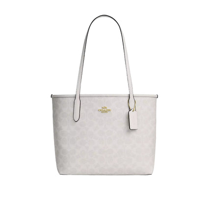 Coach Women's Medium City Tote Bag In Signature Canvas Gold/White/Chalk