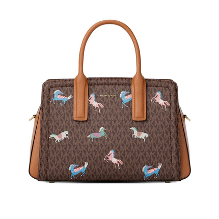 Michael Kors Women's Laila Medium Signature Logo Satchel Brown/Acorn