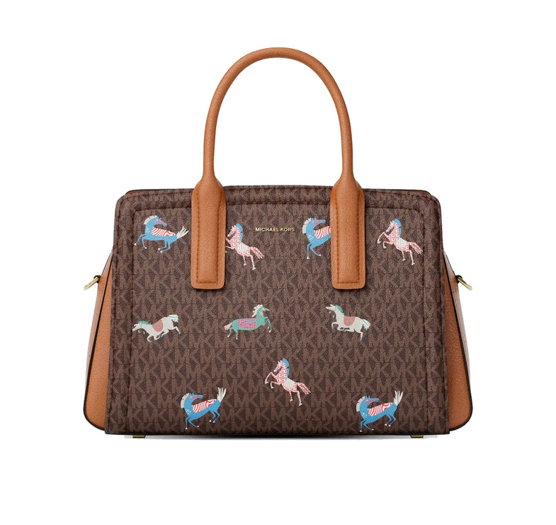 Michael Kors Women's Laila Medium Signature Logo Satchel Brown/Acorn