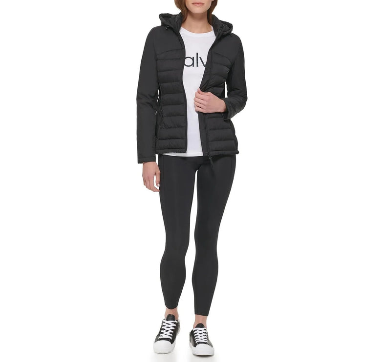 Calvin Klein Women's Lightweight Mixed-Material Jacket Black - Hemen Kargoda