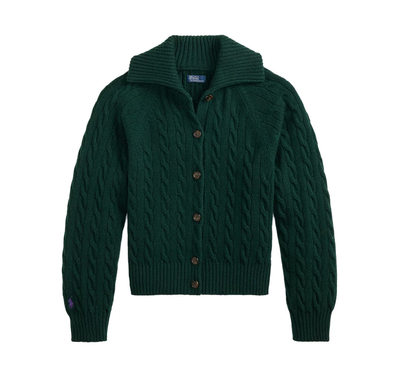 Polo Ralph Lauren Women's Cable Wool-Cashmere Collared Cardigan College Green