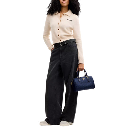 Coach Women's Rowan Satchel Bag In Signature Canvas Gold/Navy