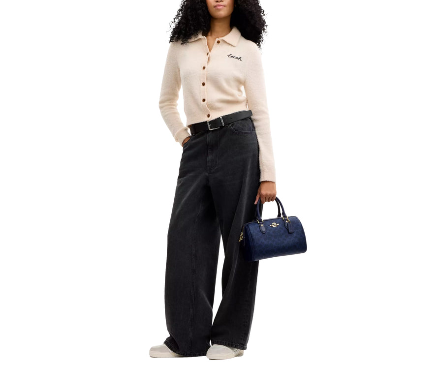 Coach Women's Rowan Satchel Bag In Signature Canvas Gold/Navy