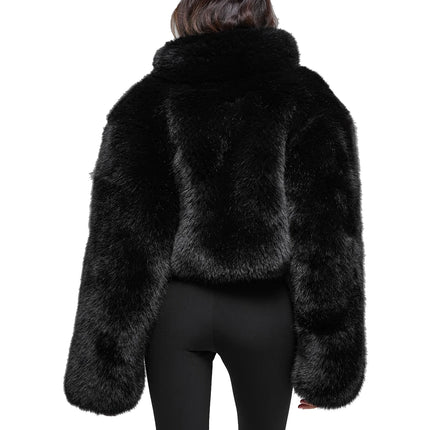 alo Women's Opulent Faux Fur Cropped Jacket Black
