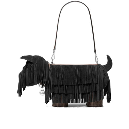 Michael Kors Women's Scottie Dog Small Suede Shoulder Bag Silver/Black