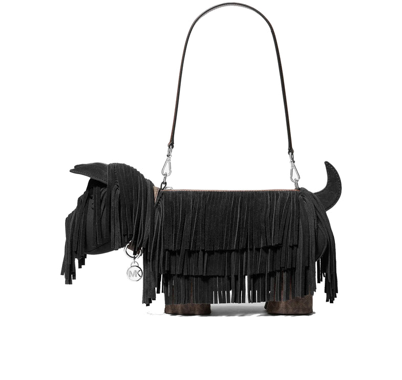 Michael Kors Women's Scottie Dog Small Suede Shoulder Bag Silver/Black