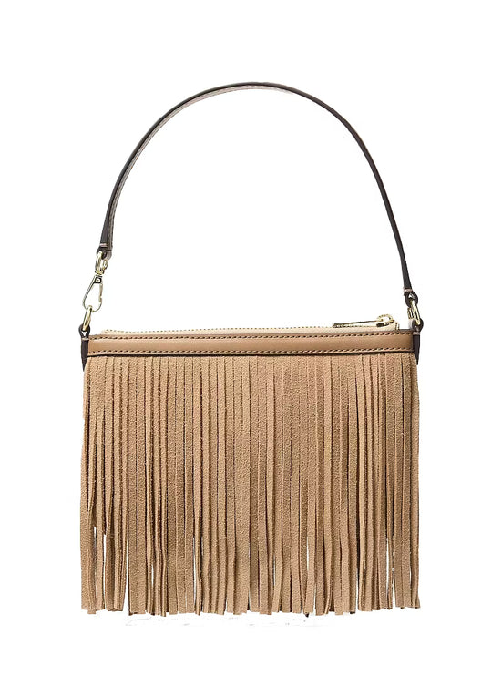 Michael Kors Women's Studded Fringed Microsuede Wristlet Camel