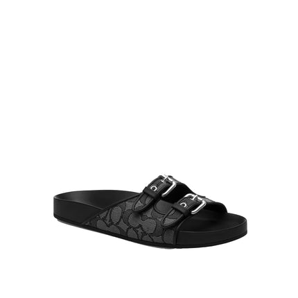Coach Women's Two Band Buckle Sandal In Signature Jacquard Charcoal/Black