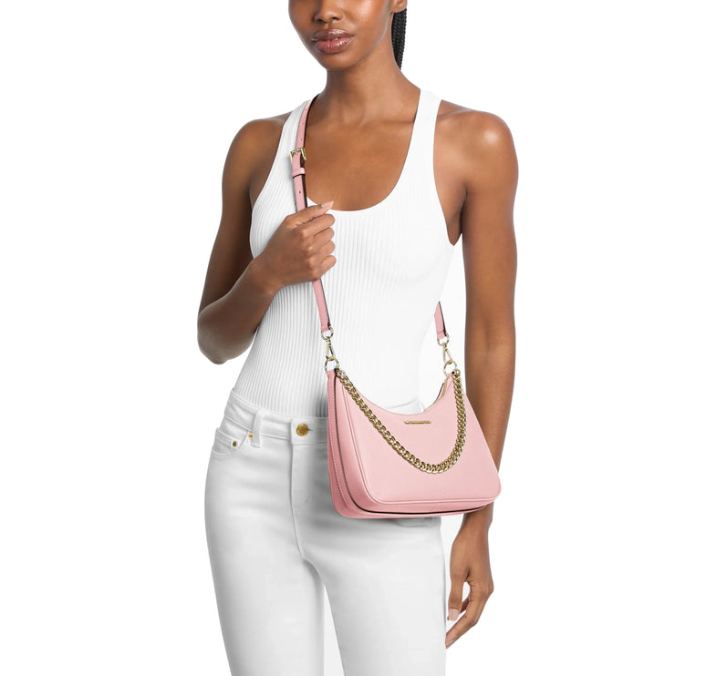 Michael Kors Women's Jet Set Large Pebbled Leather Convertible Crossbody Bag Powder Blush