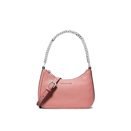 Michael Kors Women's Jet Set Travel Small Pebbled Leather Convertible Crossbody Bag Sunset Rose/Silver