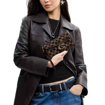 Coach Women's  Tabby Chain Crossbody Bag 19 With Crystal Signature Brass/Dark Chocolate