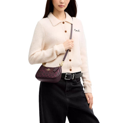 Coach Women's Teri Mini Crossbody Bag In Signature Canvas Gold/Black Currant