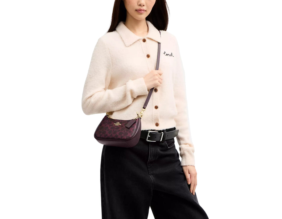 Coach Women's Teri Mini Crossbody Bag In Signature Canvas Gold/Black Currant