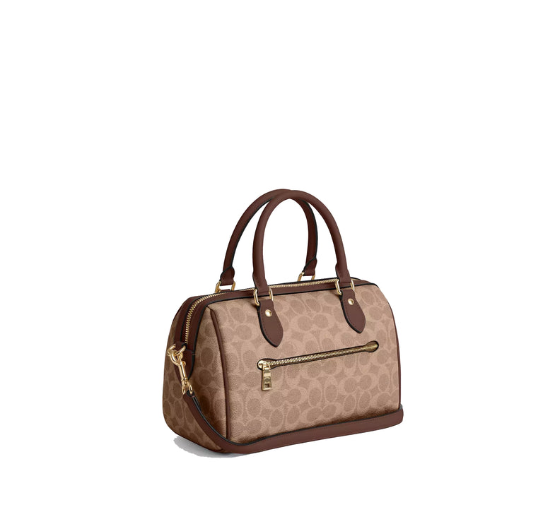 Coach Women's Rowan Satchel Bag In Signature Canvas Gold/Tan/Brown