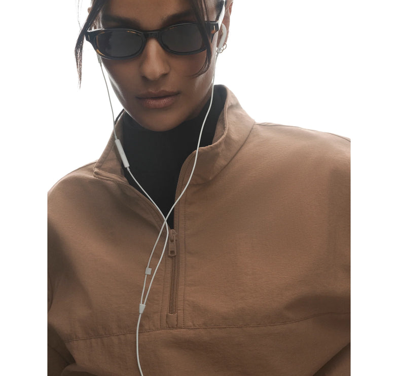 alo Women's Light Weight Takeaway Track Pullover Java Brown