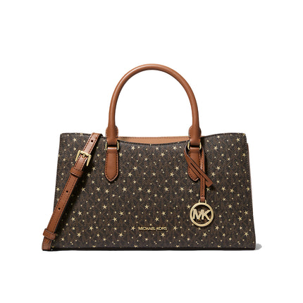 Michael Kors Women's Arden Medium Printed Signature Logo Satchel Brown