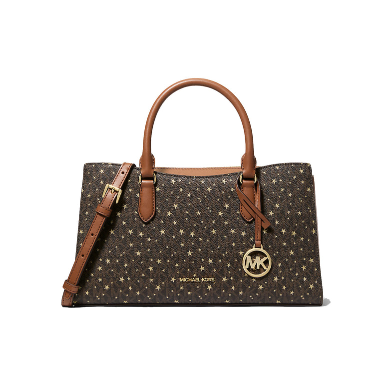 Michael Kors Women's Arden Medium Printed Signature Logo Satchel Brown