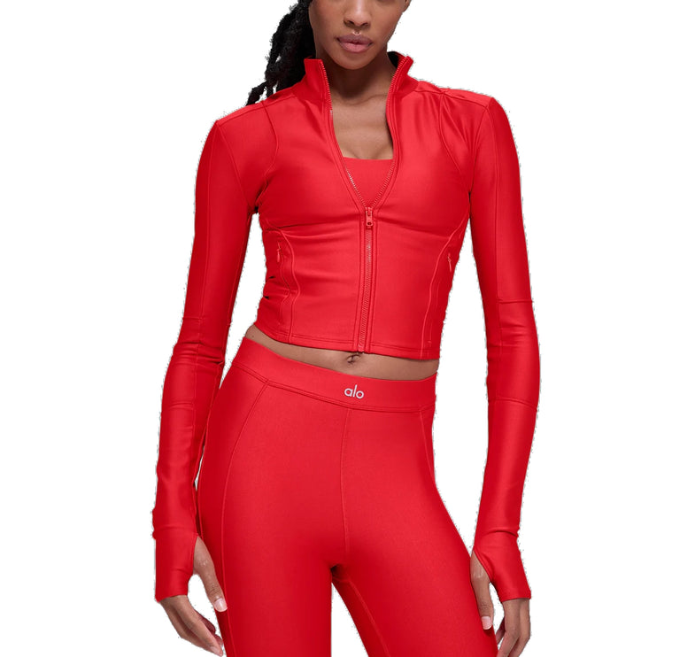 alo Women's Airlift Ignite Zip Up Jacket Bright Red