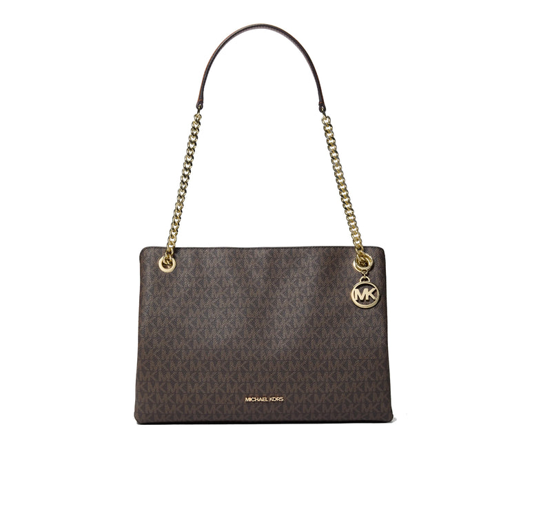 Michael Kors Women's Christina Medium Signature Logo Messenger Bag Brown