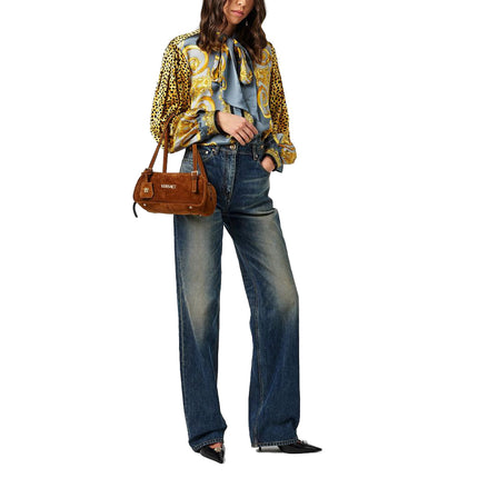 Versace Women's Versace Tag Suede Medium Bowling Bag Brown