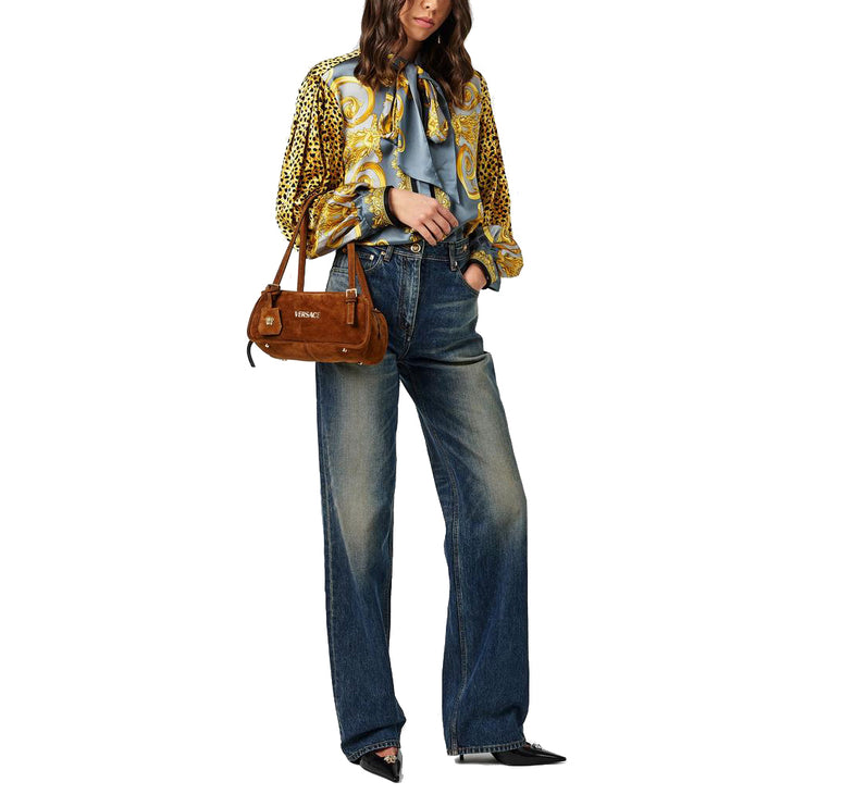 Versace Women's Versace Tag Suede Medium Bowling Bag Brown