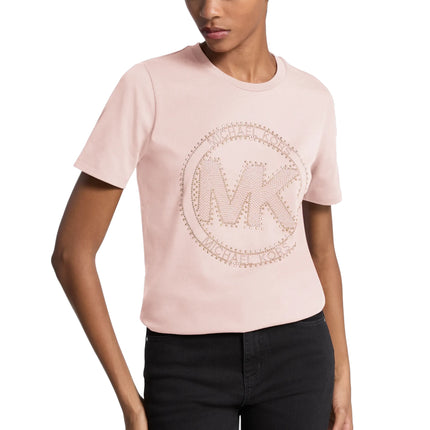 Michael Kors Women's Studded Logo Charm Organic Cotton Jersey T-Shirt Powder Blush