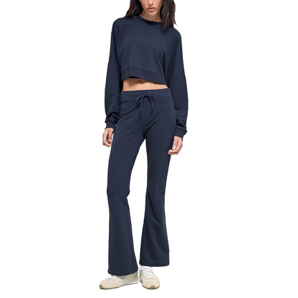 alo Women's Cropped Sway Crew Neck Pullover Navy