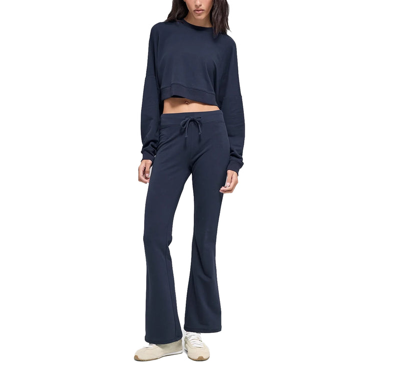 alo Women's Cropped Sway Crew Neck Pullover Navy