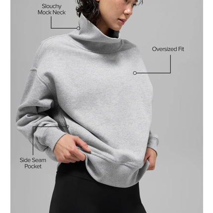 alo Women's Hazy Mock Neck Pullover Athletic Heather Grey