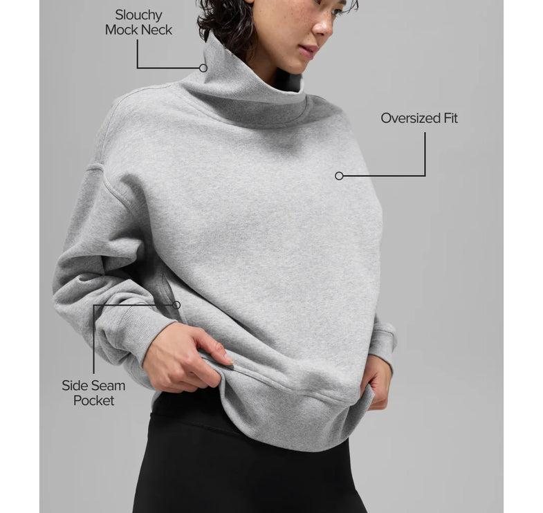 alo Women's Hazy Mock Neck Pullover Athletic Heather Grey
