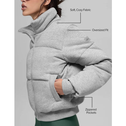 alo Women's Sweatshirt Puffer Athletic Heather Grey